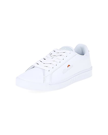 360 degree animation of product Ellesse white leather lace-up trainers frame-0