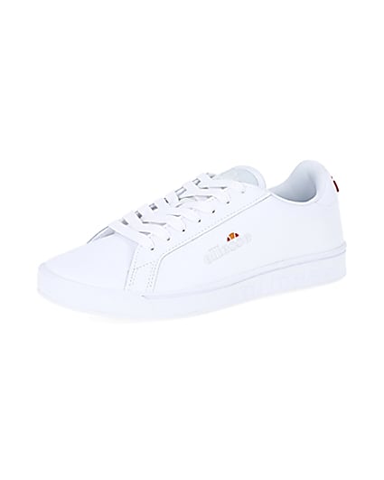 360 degree animation of product Ellesse white leather lace-up trainers frame-1
