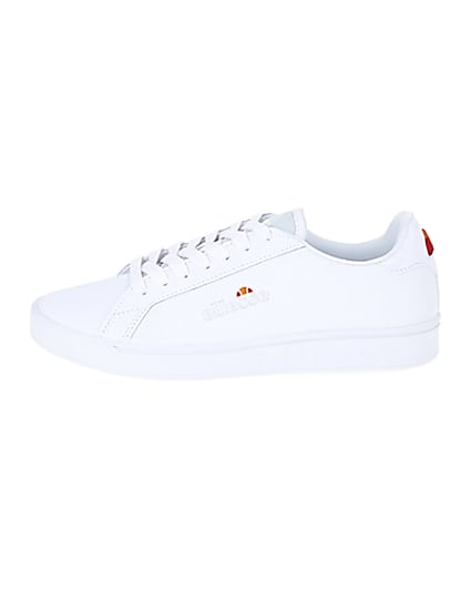 360 degree animation of product Ellesse white leather lace-up trainers frame-3
