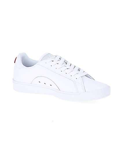 360 degree animation of product Ellesse white leather lace-up trainers frame-17