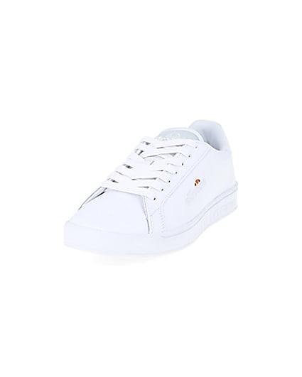 360 degree animation of product Ellesse white leather lace-up trainers frame-23