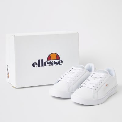Ellesse white leather lace-up trainers