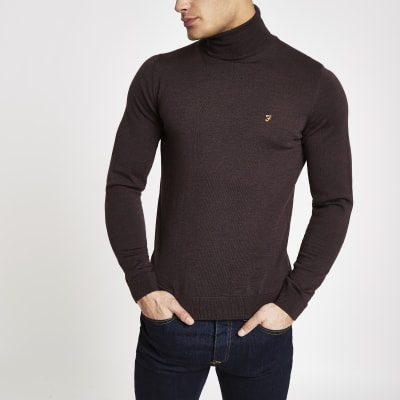 Farah dark red roll neck jumper