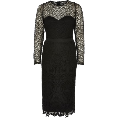 black lace bodycon midi dress