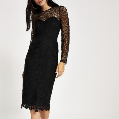 black lace bodycon midi dress