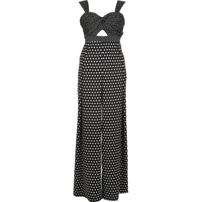 river island black spot wide leg jumpsuit