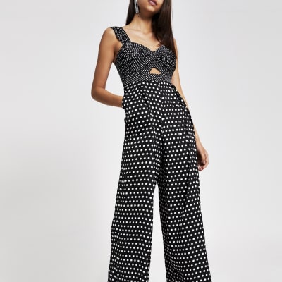 river island black spot wide leg jumpsuit