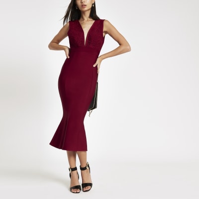 Forever Unique red peplum bodycon midi dress