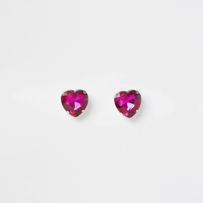 Fuchsia heart stud earrings River Island