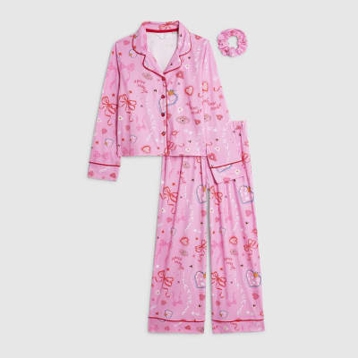 Girl Pink Cosmic Button Through Pyjama Set