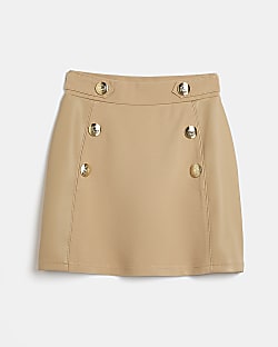 Girls Beige Aline button detail Skirt