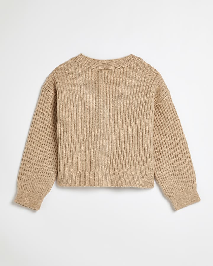 Girls beige cable knit cardigan