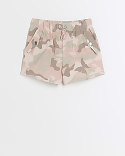 Girls beige camo parachute shorts