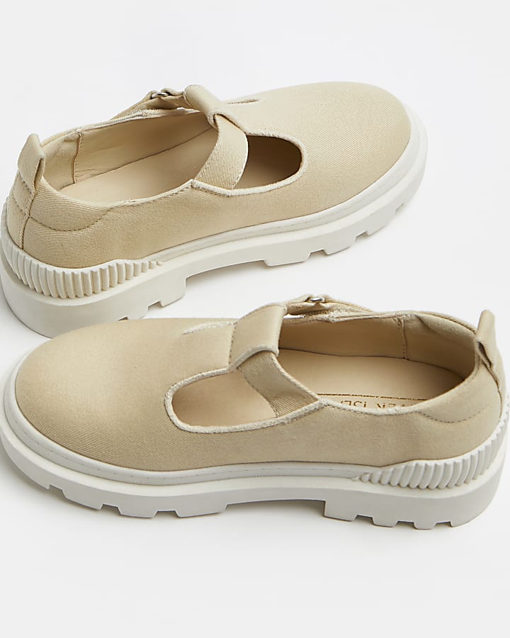 Girls beige canvas chunky mary jane shoes