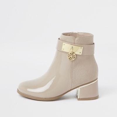 Girls beige charm ankle boots | River 