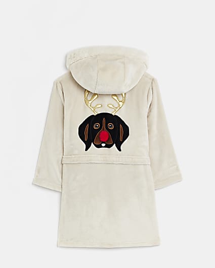 gIRLS Beige cHRISTMAS dOG Cosy Dressing Gown