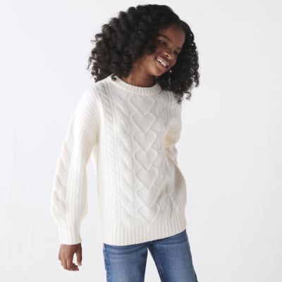 Girls beige chunky cable jumper | River Island