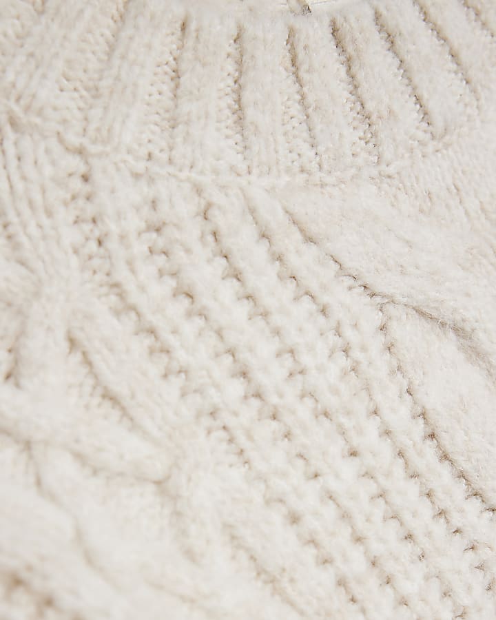 Girls beige chunky cable knit jumper