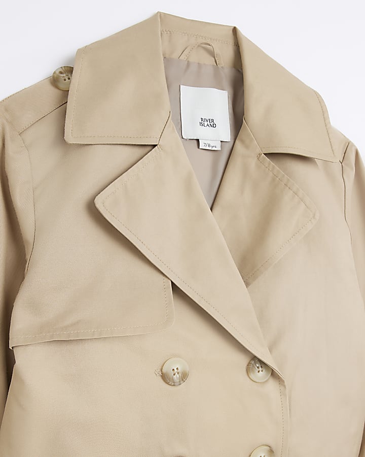 Girls beige Cropped bow cuff trench coat