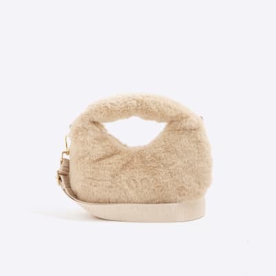 Girls Beige Faux Fur Grab Bag
