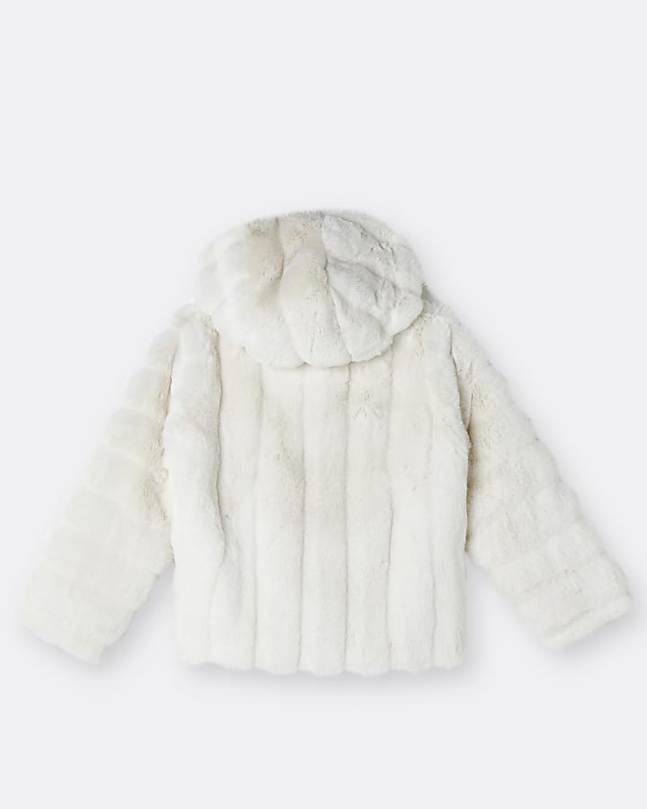 Girls beige faux fur hood coat