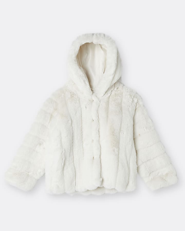 Girls beige faux fur hood coat