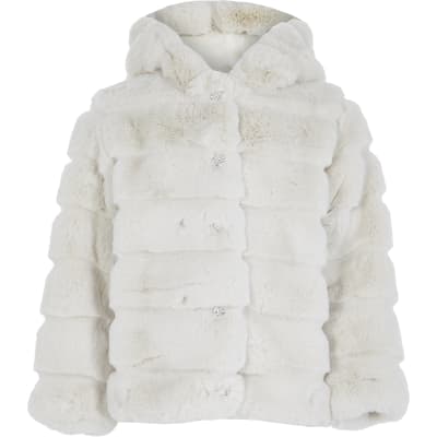 girls faux fur hooded coat