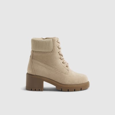 Girls Beige Faux Suede Lace Boots