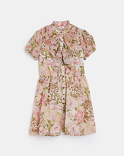 Girls beige floral Print shirt Dress