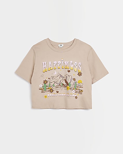 Girls beige 'happiness' graphic t-shirt