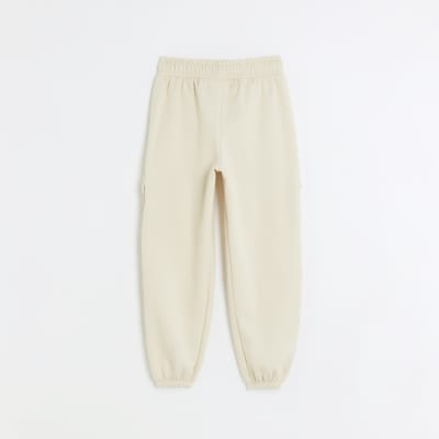 Girls beige jersey cargo trousers