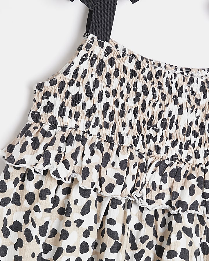 Girls beige leopard print jersey dress