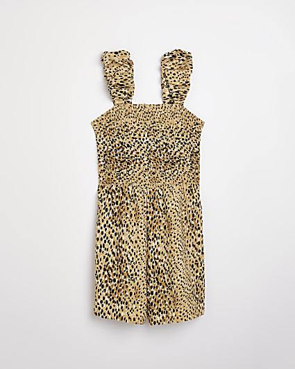 Girls beige Leopard print Playsuit
