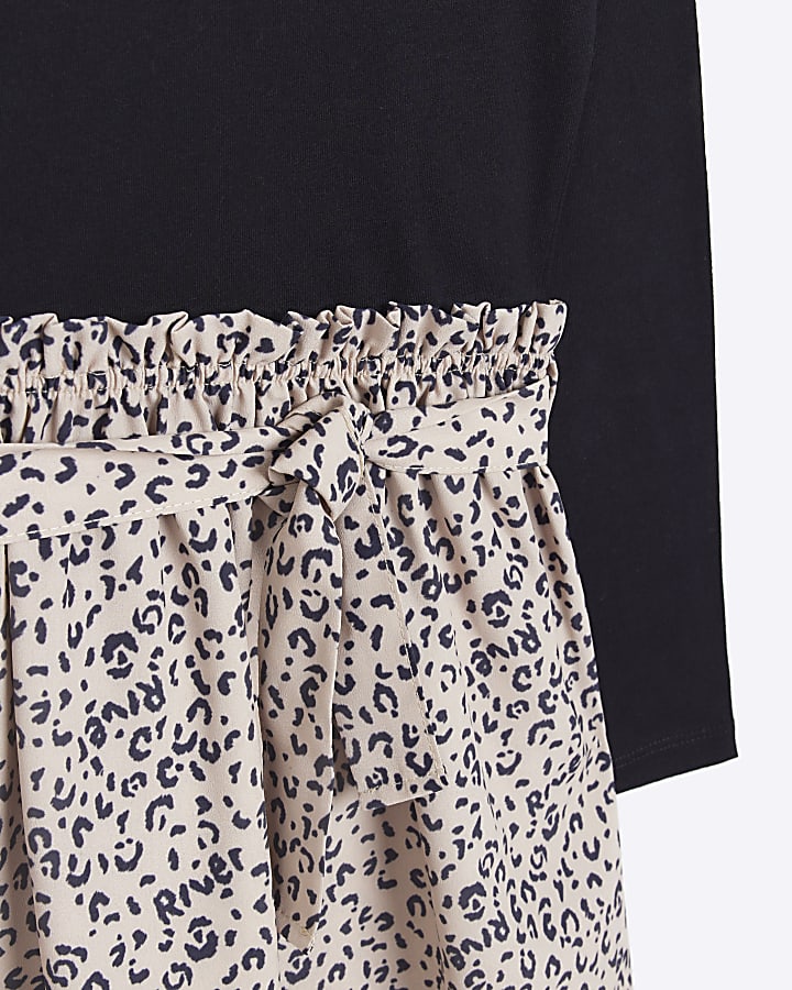Girls Beige Leopard Print T-shirt Dress