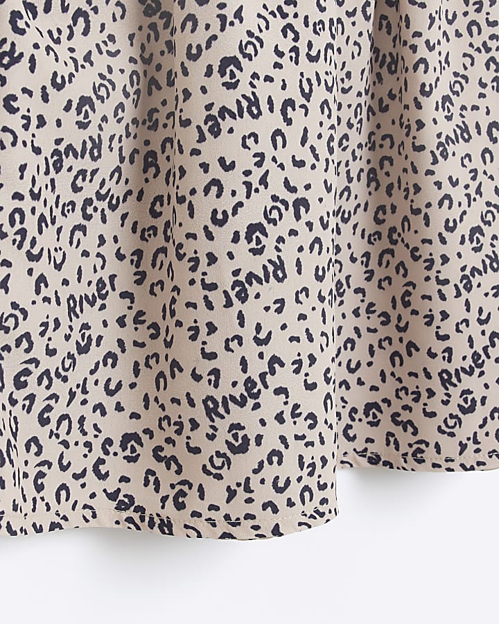 Girls Beige Leopard Print T-shirt Dress