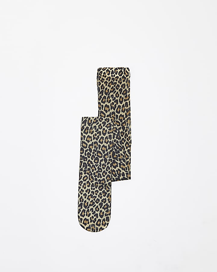Girls beige leopard print tights