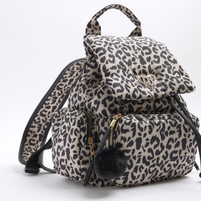 Girls Beige Leopard Utility Backpack River Island