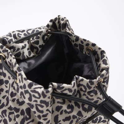 Girls Beige Leopard Utility Backpack River Island