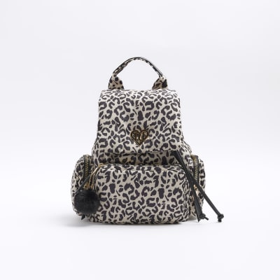 Girls Beige Leopard Utility Backpack