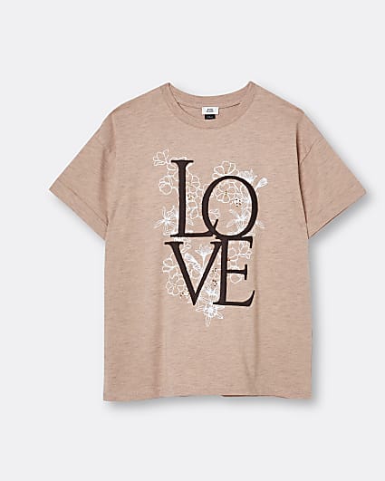 Girls beige 'Love' graphic t-shirt