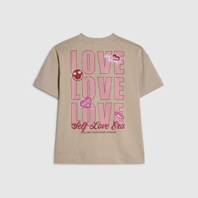 Girls Beige Love Love Love T-shirt