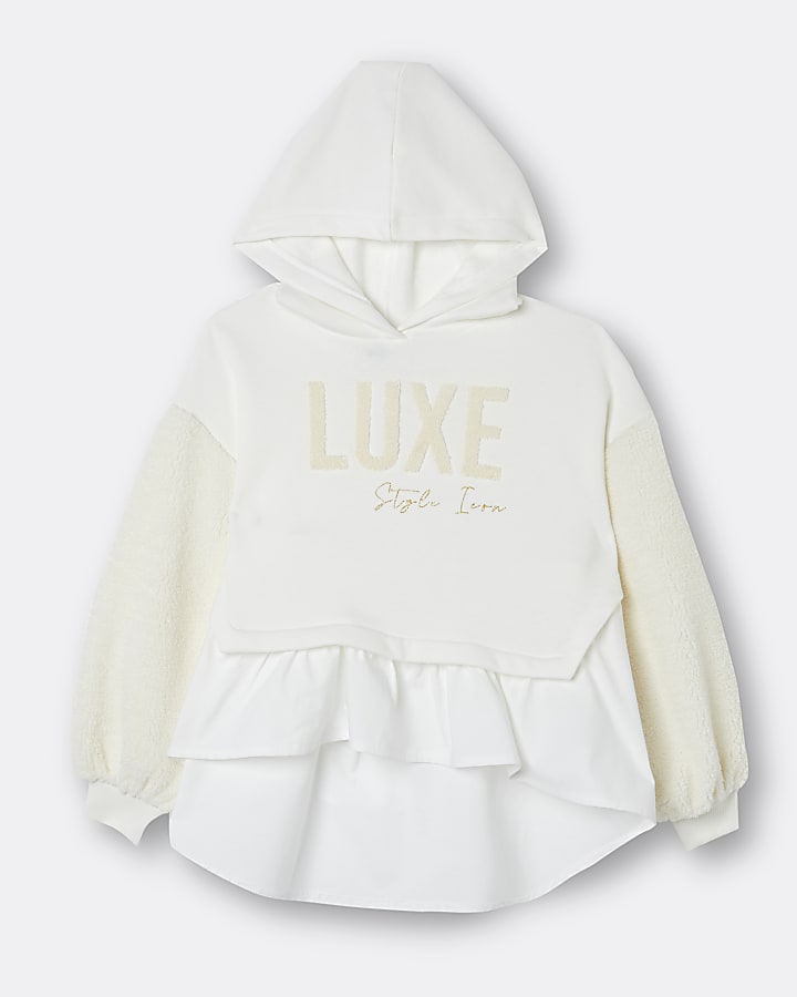 Girls beige 'Luxe' borg hybrid sweatshirt