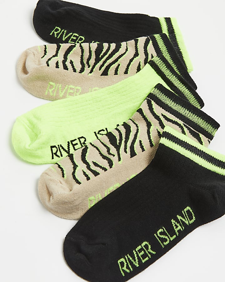 Girls beige neon zebra print socks 5 pack