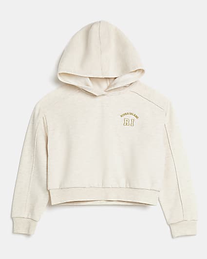 Girls beige RI embroidered hoodie
