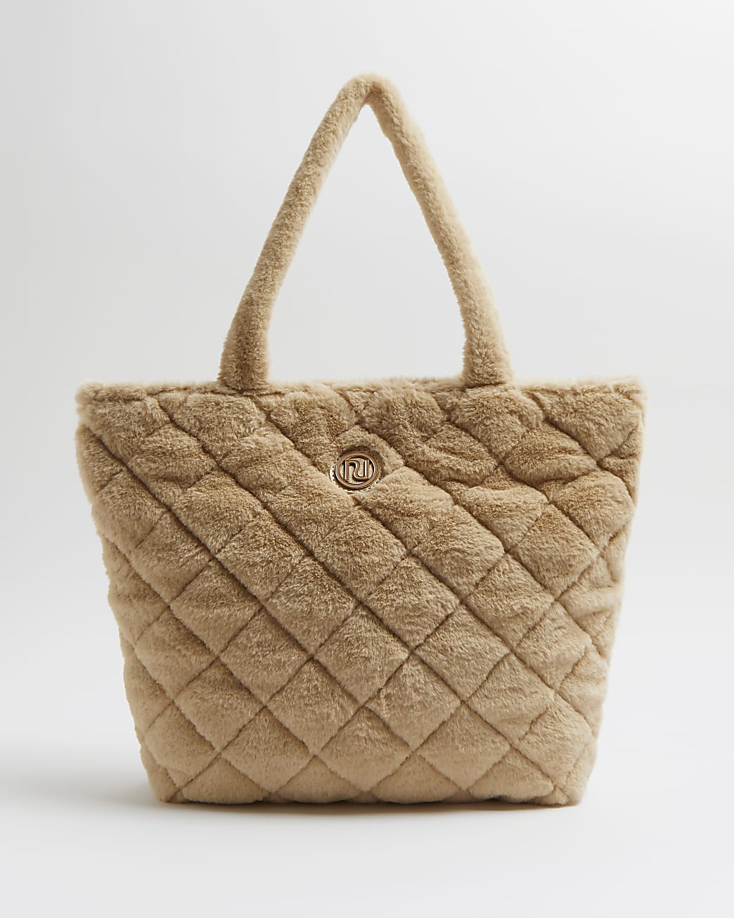 Girls beige RI faux fur quilted shopper bag