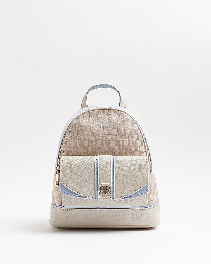 Girls beige RI monogram jacquard backpack