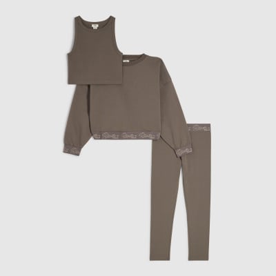 Girls Beige RI Scripty Sweatshirt 3 Piece Set