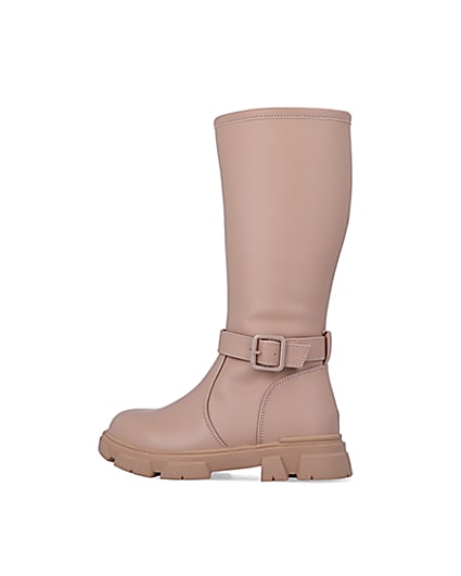 360 degree animation of product Girls Beige Rubberised Buckle Calf Boots frame-4