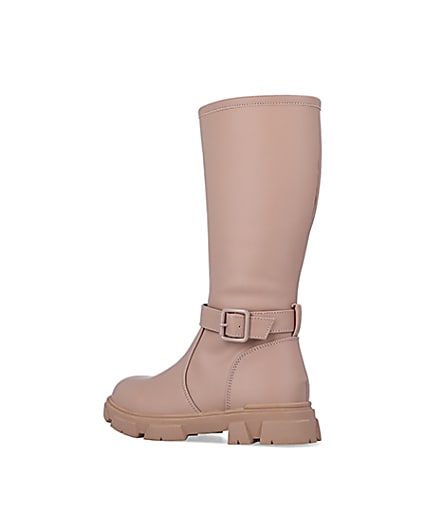 360 degree animation of product Girls Beige Rubberised Buckle Calf Boots frame-5