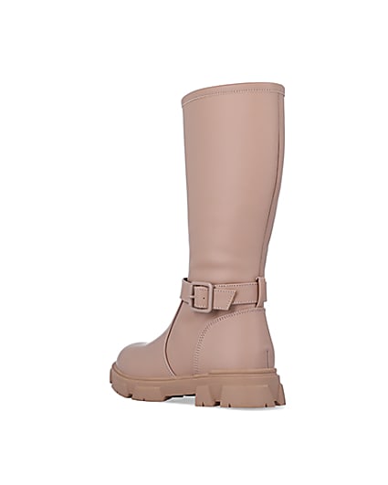 360 degree animation of product Girls Beige Rubberised Buckle Calf Boots frame-6